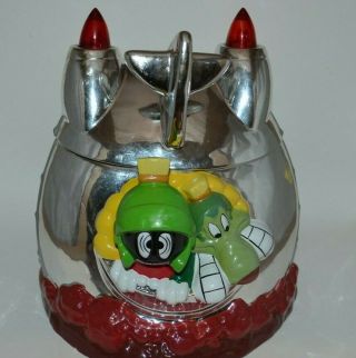 Warner Bros Marvin Martian K - 9 Silver Ufo Cookie Jar Lid Lights Up Daffy Porky