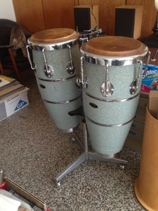Vintage Set Of Colombo Conga Drums And Stand