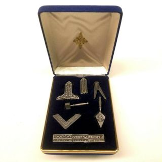 Vintage Boxed Set Of 7 Freemasons Mini Masonic Tools Set Complete Euc