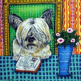 Skye Terrier Reading A Book Dog Art Tile Coaster