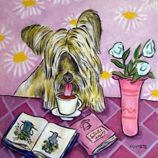 Skye Terrier Dog Print On Ceramic Tile Coaster Modern Coffee Folk Art 4.  25x4.  25