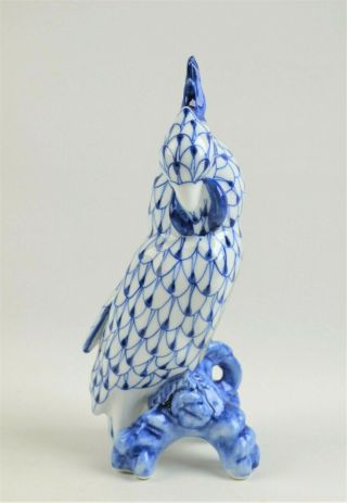 Andrea By Sadek Cockatoo Porcelain Blue White Fishnet Pattern Hand Painted