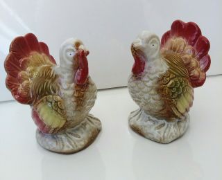 Vintage Ceramic Turkey Figurines Set Of 2 Thanksgiving Decor 5 Inches