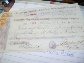 (2) Northern Central Railway Company Baltimore MD 1865 1866 w/stamps 2