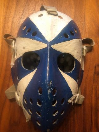 Vintage 1970s Jacques Plante Fiberglass Goalie Hockey Mask,  Straps Backplate