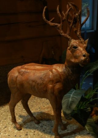 Vintage Leather Wrapped Elk Deer Buck Statue Figurine 14 1/2 " Tall