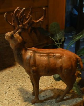 Vintage Leather Wrapped Elk Deer Buck Statue Figurine 14 1/2 