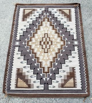Vtg Very Fine Contemporary Two Grey Hills Navajo Rug Blanket 44.  5 " By 33.  25 "