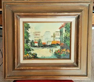 Mid Century Oil On Canvas Cityscape Painting,  Signed,  Mystery.