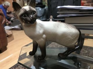 Vintage Beswick England Ceramic Siamese Cat Standing With Blue Eyes