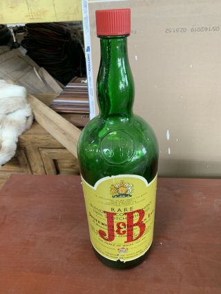 Vintage Huge J&b Scotch Whisky Large Green Glass Liquor Display Bottle