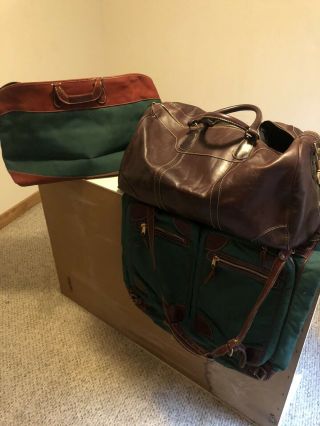 Vtg Holland Brothers Mulholland Leather And Canvas Luggage Set