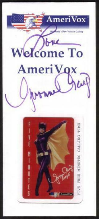 $10.  Yvonne Craig As Batgirl (red Background) Autographed Envelope Phone Card