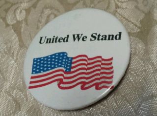 Vtg United We Stand Usa Waving Flag Pinback Button Patriot America Maga 2 1/4 "