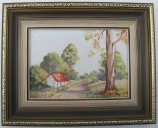 Di King Australian Framed Oil " Red Roofed Farm Cottage " 1985
