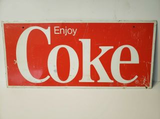 Vintage " Enjoy Coke " Coca - Cola Soda Metal Advertising Sign 22 " X 10 "