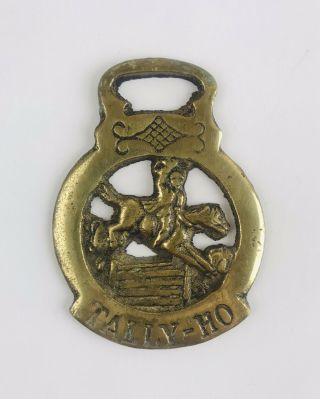 Vintage Brass Jumping Tally Ho Horse Harness Medallion Equestrian Fox Hunt