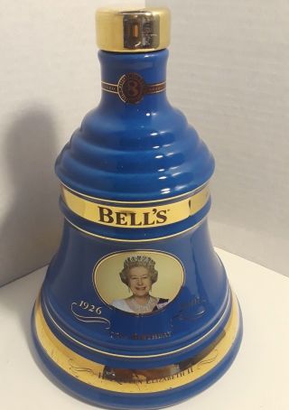 Empty - Bells Whiskey Decanter Queen Elizabeth B - Day Commemorative Bottle - Blue