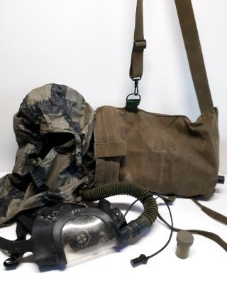 Us Army M25a1 Chemical Biological Tank Crew,  Gas Mask With Bag And Hood M5