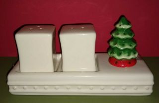 Retired Nora Fleming Salt And Pepper Set With Christmas Tree Mini,