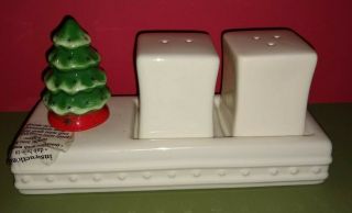 Retired Nora Fleming Salt and Pepper set with Christmas Tree Mini, 2