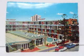 Vintage 1950s 60s Surfers Paradise Postcard Gold Coast Cars Motel Sea Breeze
