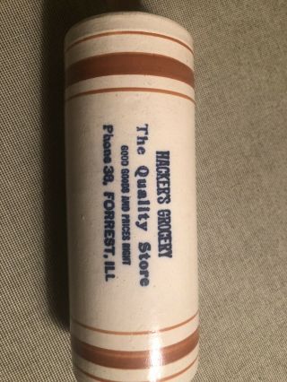 Hacker’s Grocery Forrest,  ILL Western Stoneware Advertising Rolling Pin 2