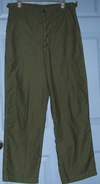 Us Navy Army Fatigue Pants Medium 32 X 31.  5 Olive Green Og107 Vietnam 1962