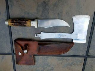 Vintage Case Xx Stag Hunting Knife And Hatchet Combo W/ Leather Sheath
