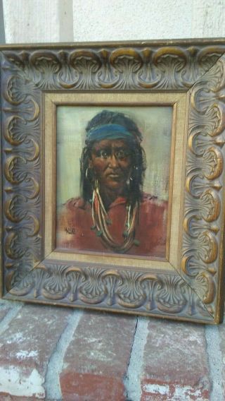 Vintage Native American Portrait Oil On Canvas.  By Marie Mcclure Martin