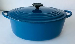 Le Creuset E Oval Dutch Oven Cast Iron Pot & Lid Bright Blue Enamel France