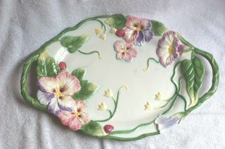 Fitz And Floyd Halcyon Pansies Serving Tray Platter Garden Spring Easter Euc