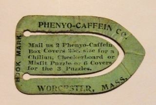 Paper Bookmark Ad 1890s Worcester Massachusetts Phenyo Caffein Co.