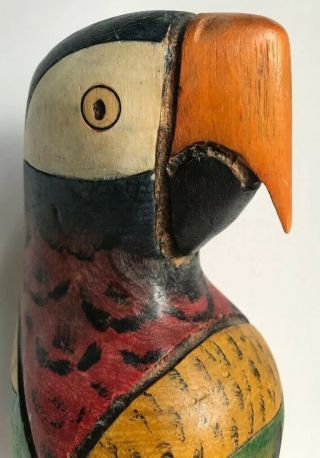 Parrot Hand Carved Painted Balsa Wood Figurine Macaw Bird Tropical Parakeet