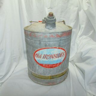 Vintage Old Ironsides 5 Gallon Galvanized Gas Can
