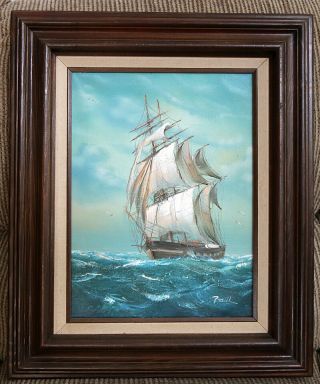 Oil Painting On Canvas - Sailing Ship Boat Nautical Signed By Baill