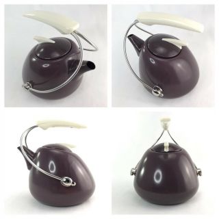Noritake Colorwave Mid Century Modern 50’s Atomic Enamel Tea Kettle Eggplant 3