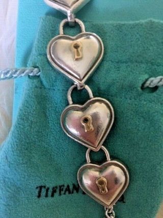 Tiffany Vintage 1994 Solid Silver 18K Yellow Gold Heart & Padlock Bracelet 3