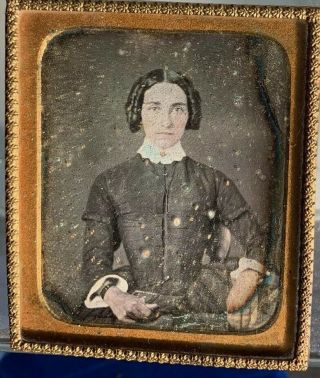 1/6 Plate Daguerreotype Pretty Young Woman Holding A Daguerreotype Pip