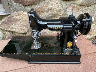 Vintage 221 Featherweight Singer Sewing Machine W/Case & 2