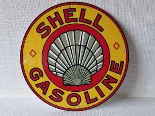 Vintage Shell Clam Gasoline Advertising 11 3/4 " Porcelain Metal Gas & Oil Sign