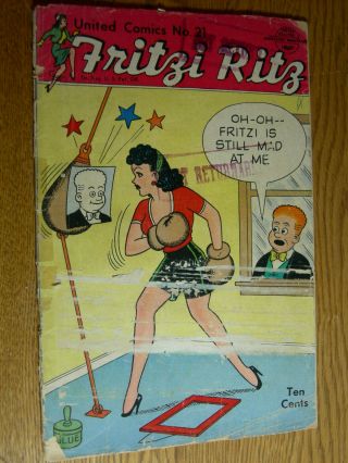 United Comics 21 Pr/fa Fritzi Ritz Early Peanuts Appearance Scarce