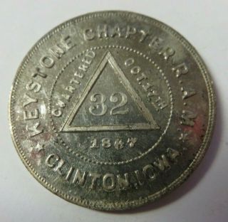 Masonic One Penny Token Coin Clinton,  Iowa Keystone Chapter No.  32 R.  A.  M.  Vtg