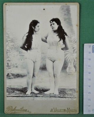 Cabinet Card Photo 2 Scantily Clad Girls By Aquilina Of Valetta Malta (r137)