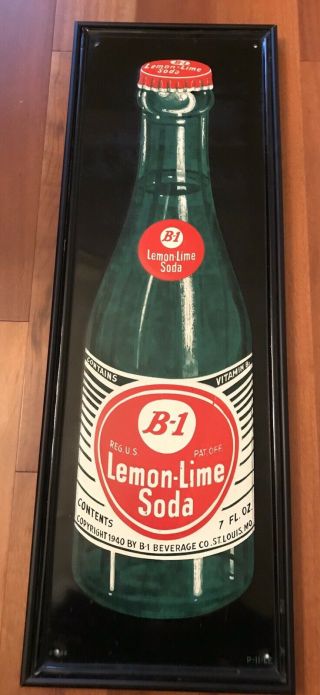 Vintage 1940s B - 1 Lemon Lime Tin Embossed Soda Advertising Sign Scarce &
