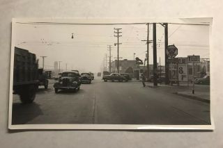 Antique Los Angeles Street Scene Sunset De Luxe Gas & Gilmore Lion Sign Photo
