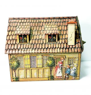 Heinrich Haeberlein German Cookie Tin House With Bell Nurnberg Vintage