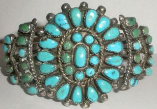 Vintage Old Pawn Zuni Sterling Silver Turquoise Petit Point Cuff Bracelet
