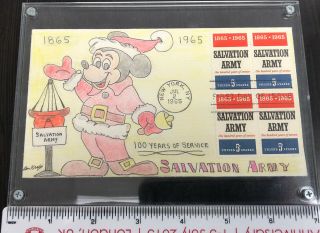 Salvation Army Mickey Mouse Christmas Kettle Envelope 1965 Plexi Encased
