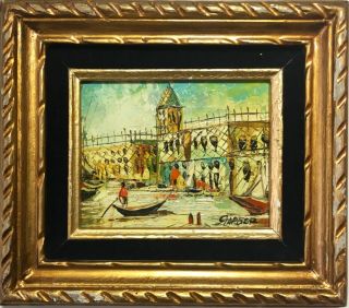 Mid Century Post Impressionist French Cityscape Oil Painting Signed Garber Mini
